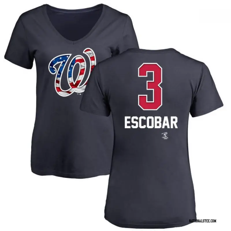 Women s Washington Nationals 3 Alcides Escobar Navy Branded Name and Number Banner Wave V Neck T Shirt Nationals Store